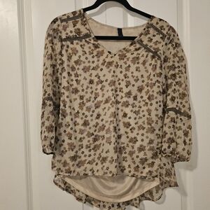 VERA MODA Womens Floral Cream, 3/4 Sleeve, Boho Top Blouse, SZ M
